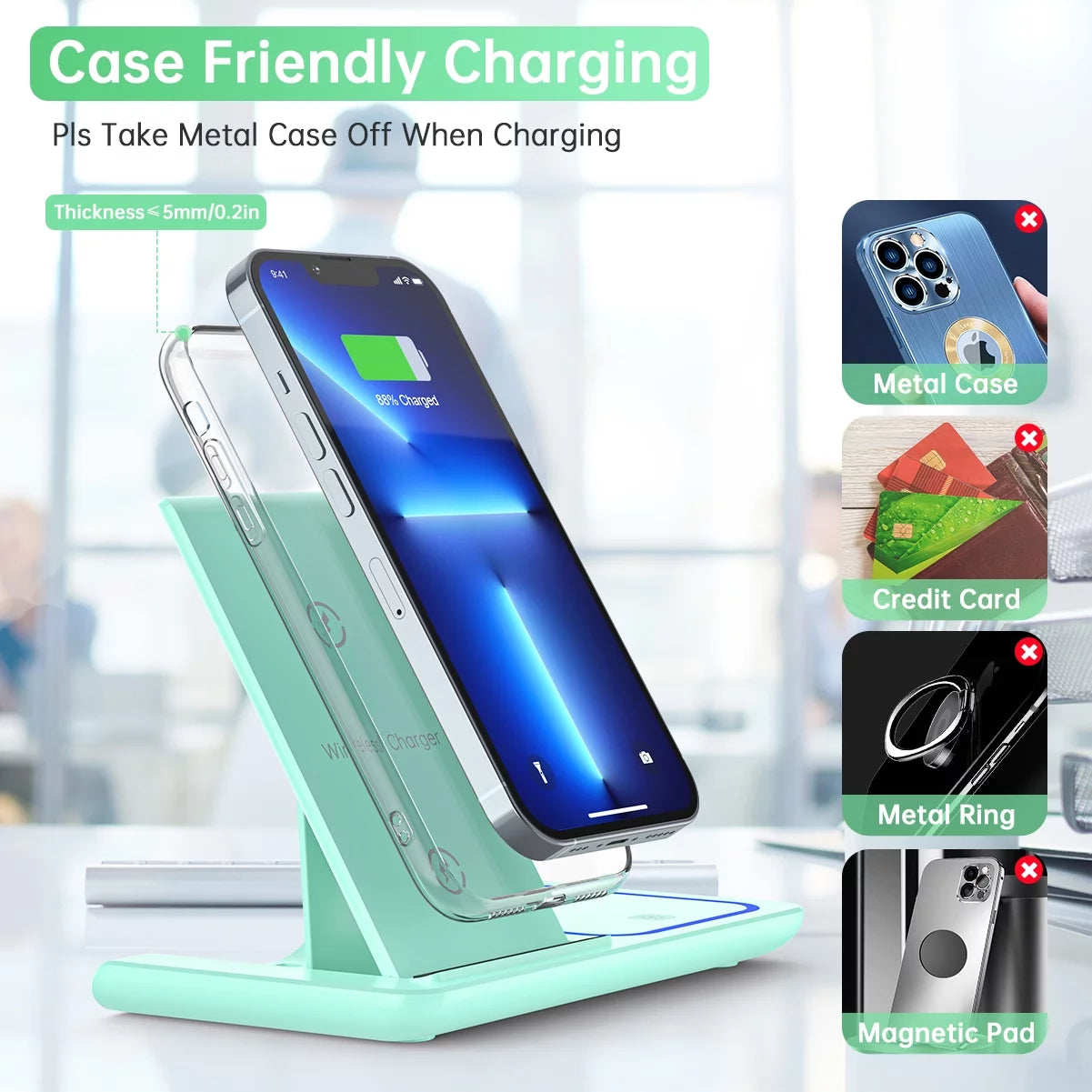Wireless Charging Station, 2025 Upgraded 18W 3 in 1 Wireless Charger Stand for Iphone 16/15/14/13/12/11 Pro/Xs, Airpods 4/3/2/1/Pro, Iwatch Series 10/9/8/7/6/5/4/3,Samsung Phones(Green)