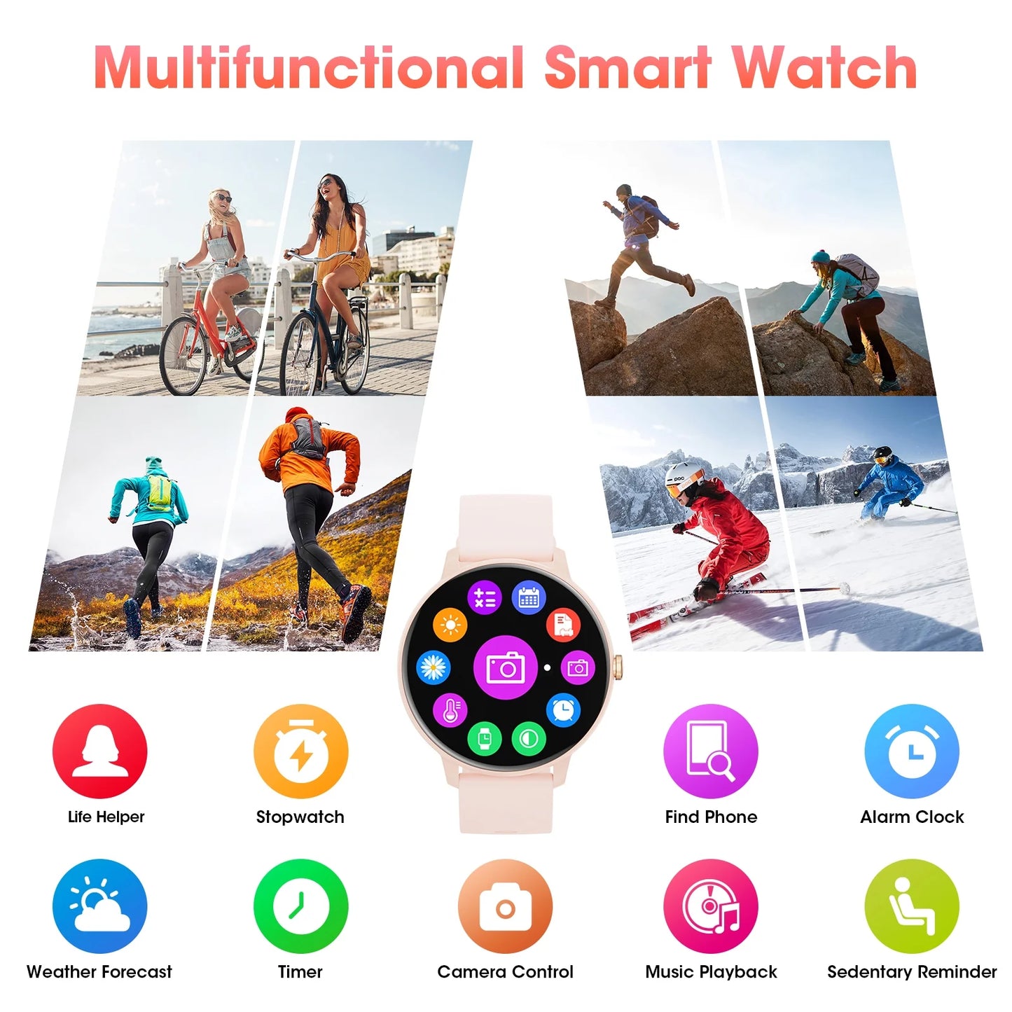 Smart Watch (Answer/Dial Call),1.39" Touch Display Fitness Tracker with Sport Modes, Smartwatch with IP68 Waterproof,Step Counter Watch Fits for Android (Pink)