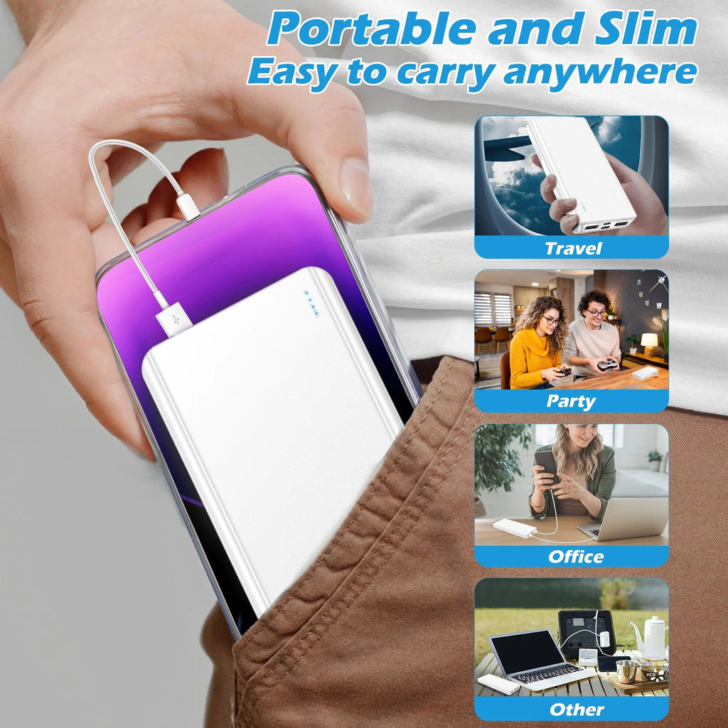 20000 Mah Portable Charger Power Bank Dual USB Battery Pack for Iphone, Ipad, Galaxy, Android, Pixel and Tablet (White) - Top Tech Gadgets