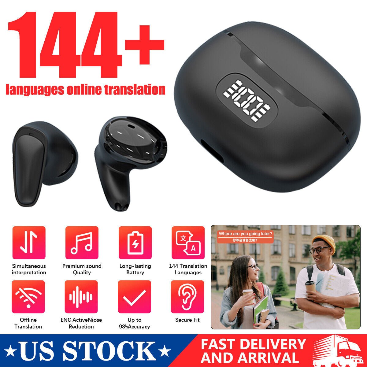 2025 AI Translation Earbuds Language Translation Device 144 Languages & Accents - Top Tech Gadgets