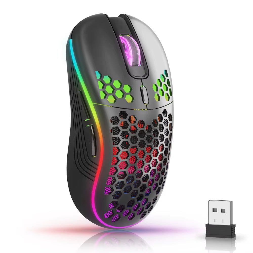 2.4G Wireless Mouse with RGB Backlit 6 - Button 3 - Speed DPI Type C Rechargeable Ergonomic Honeycomb Design Gaming Mouse - Top Tech Gadgets