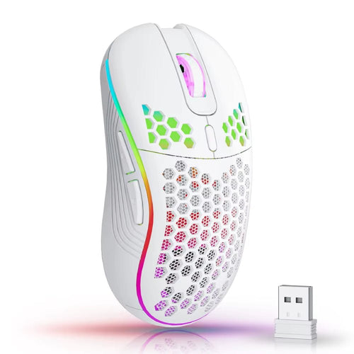 2.4G Wireless Mouse with RGB Backlit 6 - Button 3 - Speed DPI Type C Rechargeable Ergonomic Honeycomb Design Gaming Mouse - Top Tech Gadgets