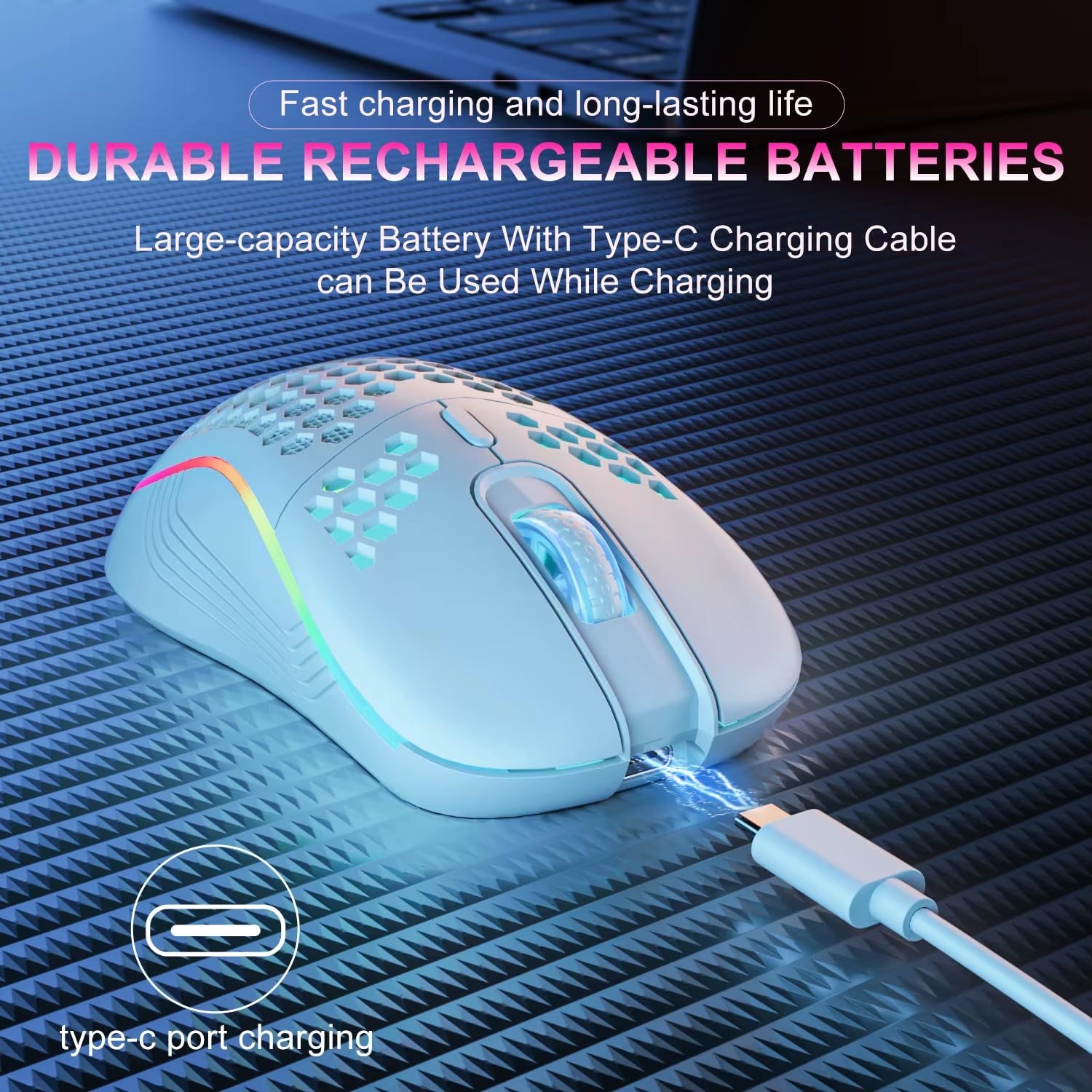 2.4G Wireless Mouse with RGB Backlit 6 - Button 3 - Speed DPI Type C Rechargeable Ergonomic Honeycomb Design Gaming Mouse - Top Tech Gadgets