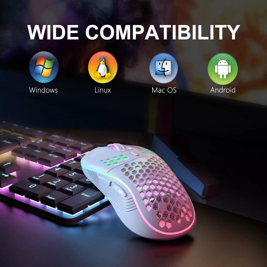 2.4G Wireless Mouse with RGB Backlit 6 - Button 3 - Speed DPI Type C Rechargeable Ergonomic Honeycomb Design Gaming Mouse - Top Tech Gadgets