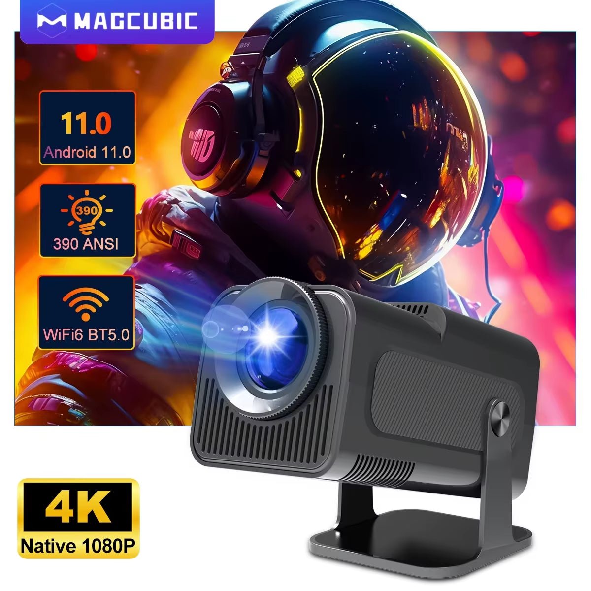 4K Android 11 Projector Native 1080P 390ANSI HY320 Dual Wifi6 BT5.0 1920*1080P Cinema Portable Projetor Upgrated HY300 - Top Tech Gadgets