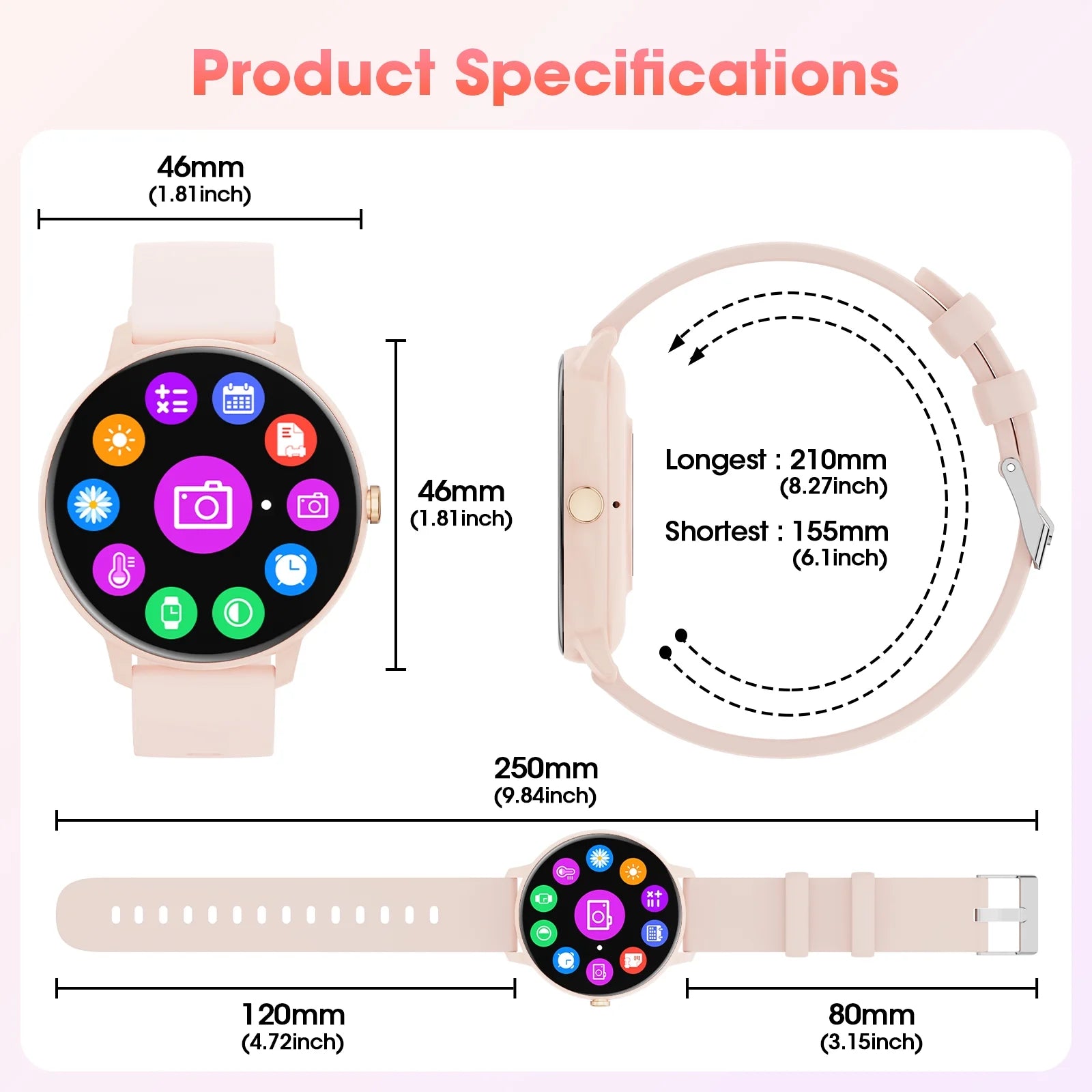 Smart Watch (Answer/Dial Call),1.39" Touch Display Fitness Tracker with Sport Modes, Smartwatch with IP68 Waterproof,Step Counter Watch Fits for Android (Pink)