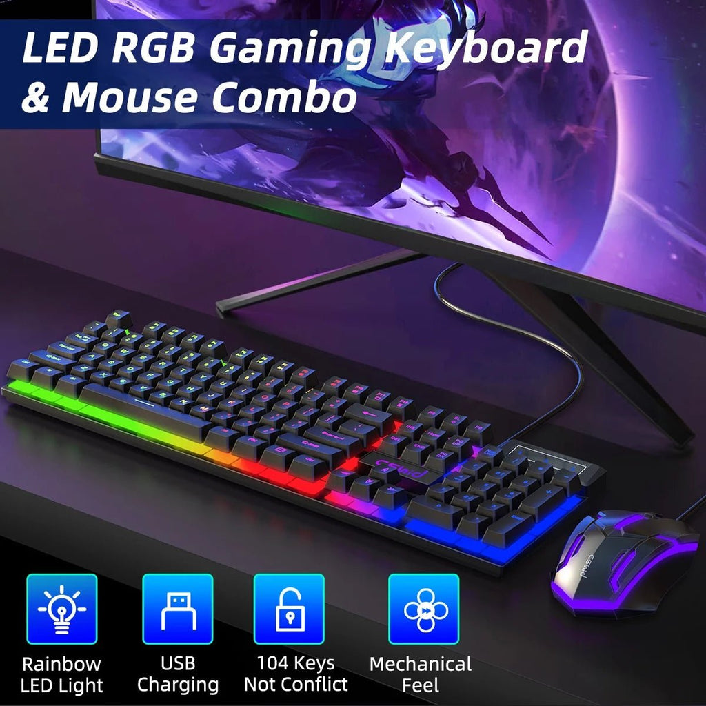 Gaming Keyboard & Mouse, 104 Keys LED RGB Backlit Quiet Computer Keyboard, Multimedia Keys, 26 Anti - Ghosting Keys, Waterproof Light up USB Wired Keyboard for PC Gamers Desktop Computer Laptop,Black - Top Tech Gadgets