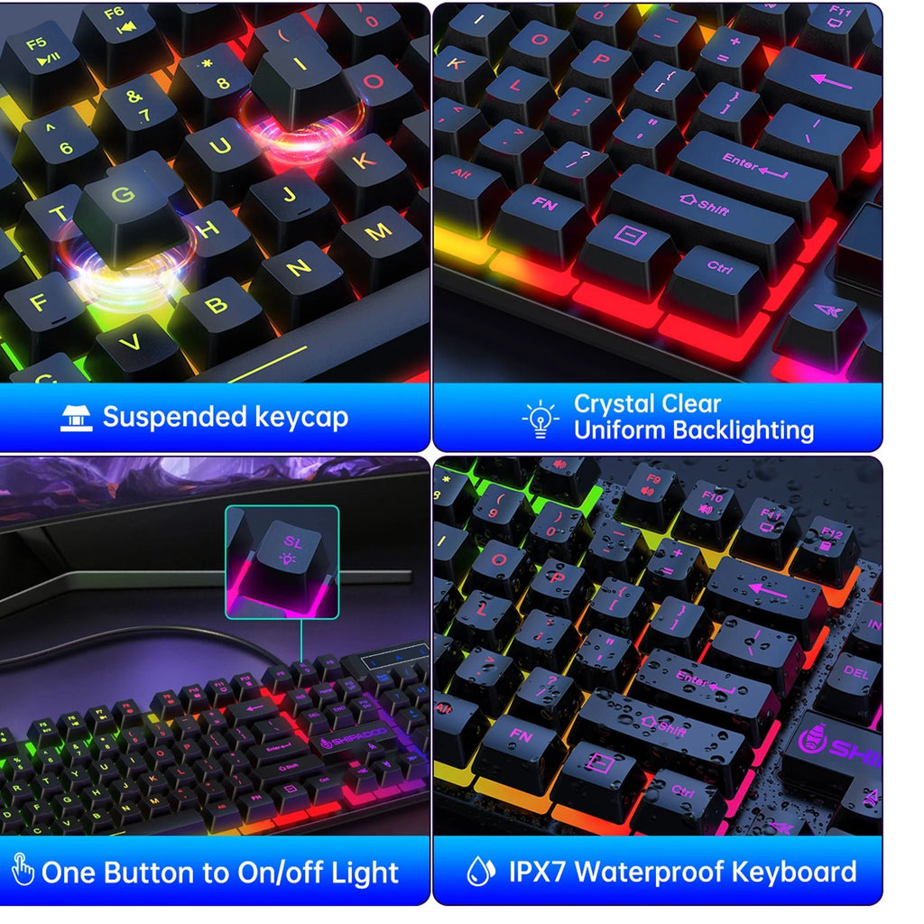 Gaming Keyboard & Mouse, 104 Keys LED RGB Backlit Quiet Computer Keyboard, Multimedia Keys, 26 Anti - Ghosting Keys, Waterproof Light up USB Wired Keyboard for PC Gamers Desktop Computer Laptop,Black - Top Tech Gadgets