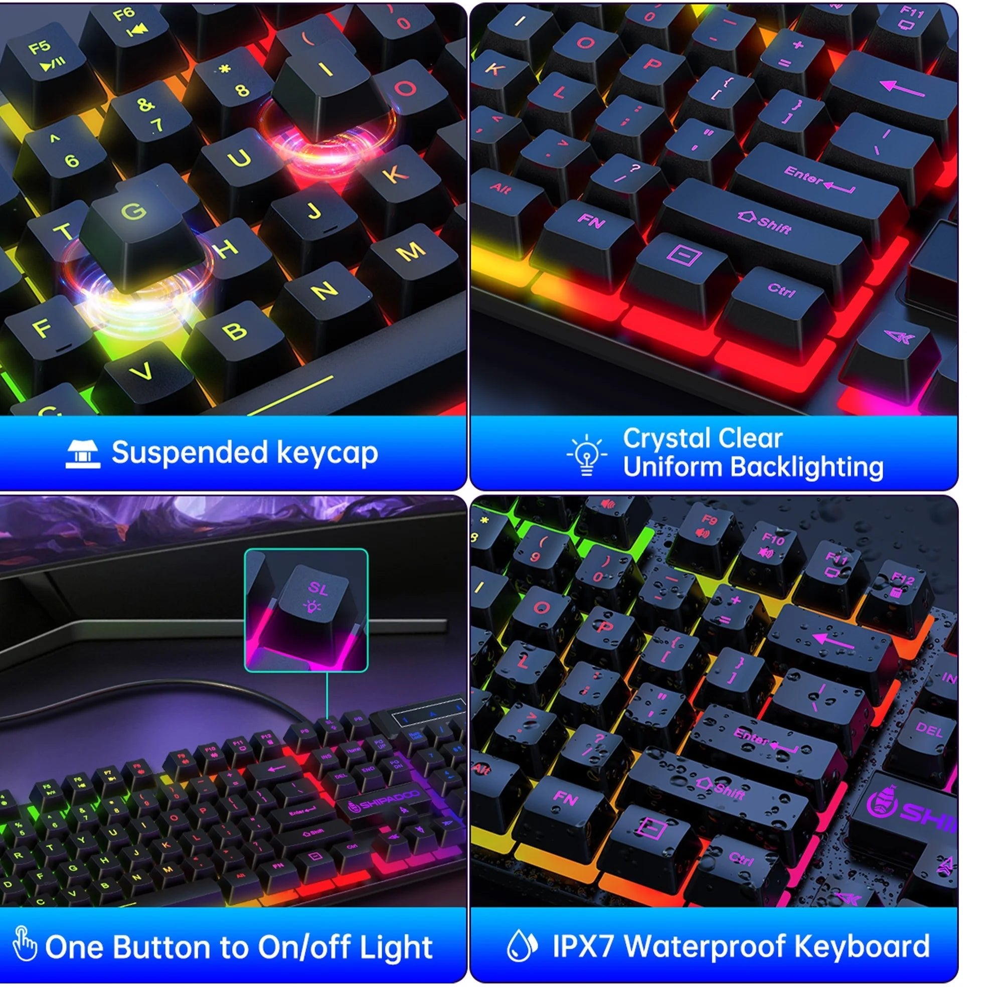 Gaming Keyboard & Mouse, 104 Keys LED RGB Backlit Quiet Computer Keyboard, Multimedia Keys, 26 Anti - Ghosting Keys, Waterproof Light up USB Wired Keyboard for PC Gamers Desktop Computer Laptop,Black - Top Tech Gadgets