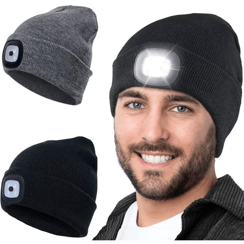 GlowGear™ LED Beanie Hat: USB Rechargeable Winter Headlamp Cap for Warmth & Hands - Free Light - Top Tech Gadgets