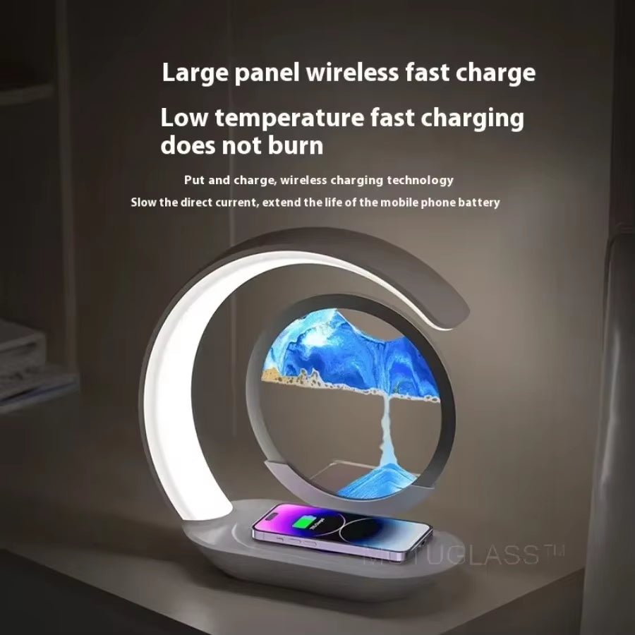 GlowSand™ 3 - in - 1 Hourglass Lamp: Wireless Charger, Sand Art & Mood Light in One Elegant Design - Top Tech Gadgets