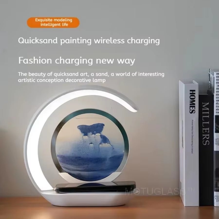GlowSand™ 3 - in - 1 Hourglass Lamp: Wireless Charger, Sand Art & Mood Light in One Elegant Design - Top Tech Gadgets