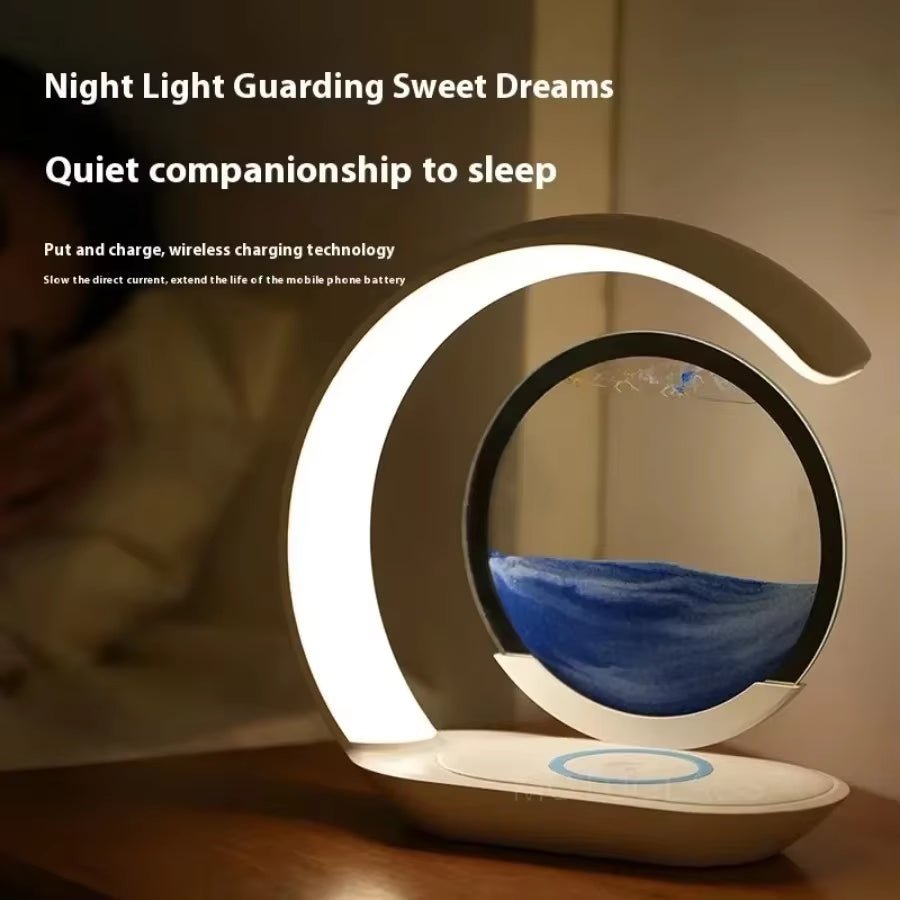 GlowSand™ 3 - in - 1 Hourglass Lamp: Wireless Charger, Sand Art & Mood Light in One Elegant Design - Top Tech Gadgets
