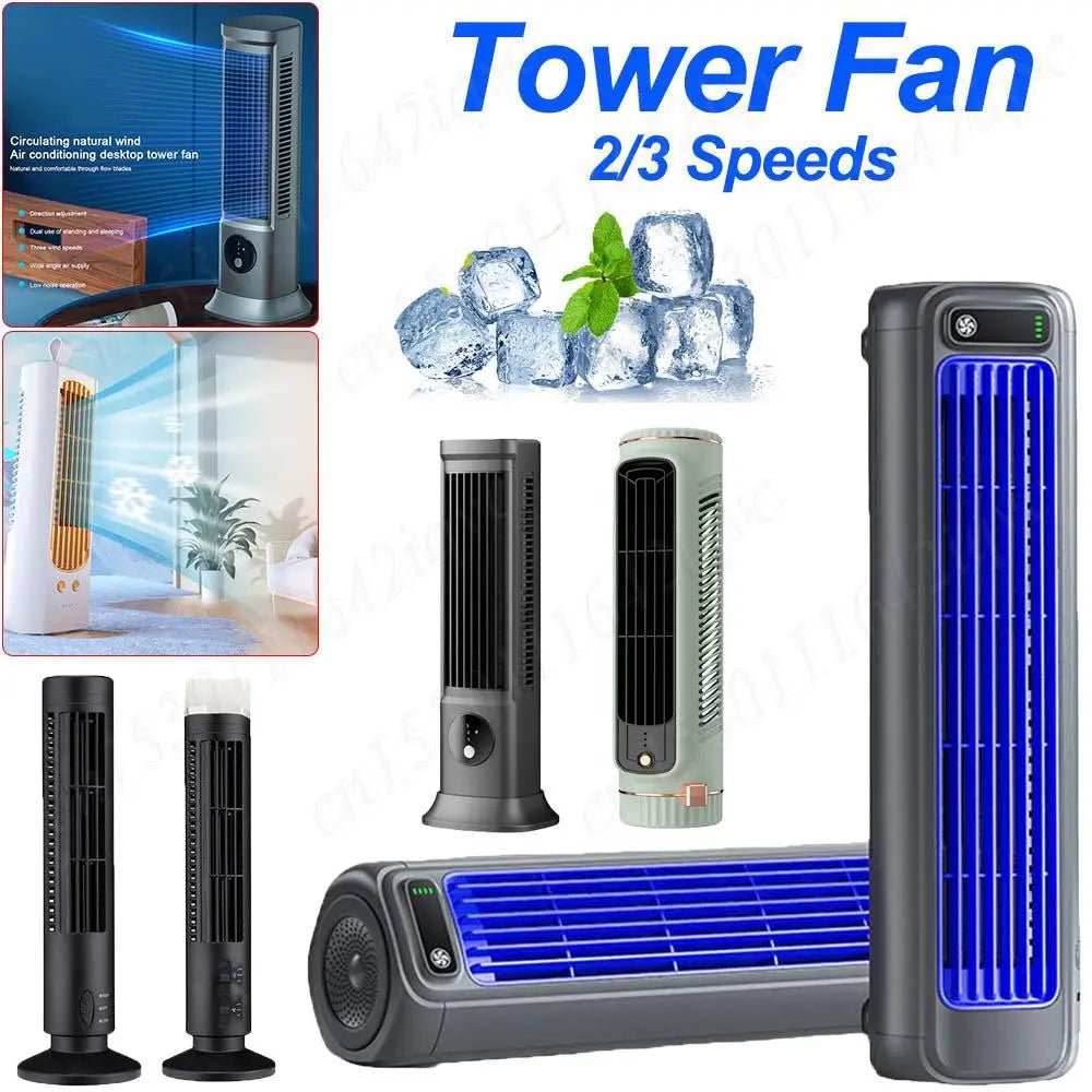 Portable Bladeless Tower Fan 2/3 Speeds Electric Fan Personal Fan Quiet Standing Fan Rechargeable Wall Mount Fan Desktop Fan New - Top Tech Gadgets