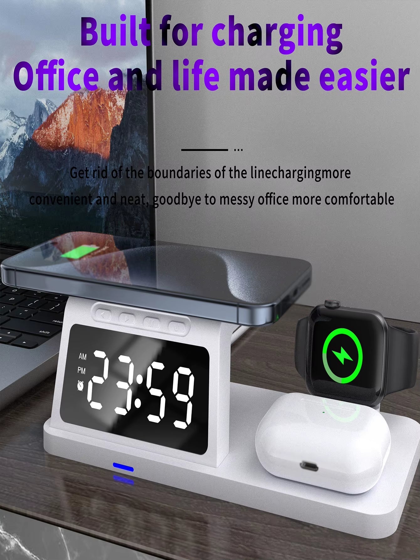 PowerHub Pro 3 - in - 1: Fast Wireless Charger, Smart Clock & Alarm – All in One Sleek Device - Top Tech Gadgets