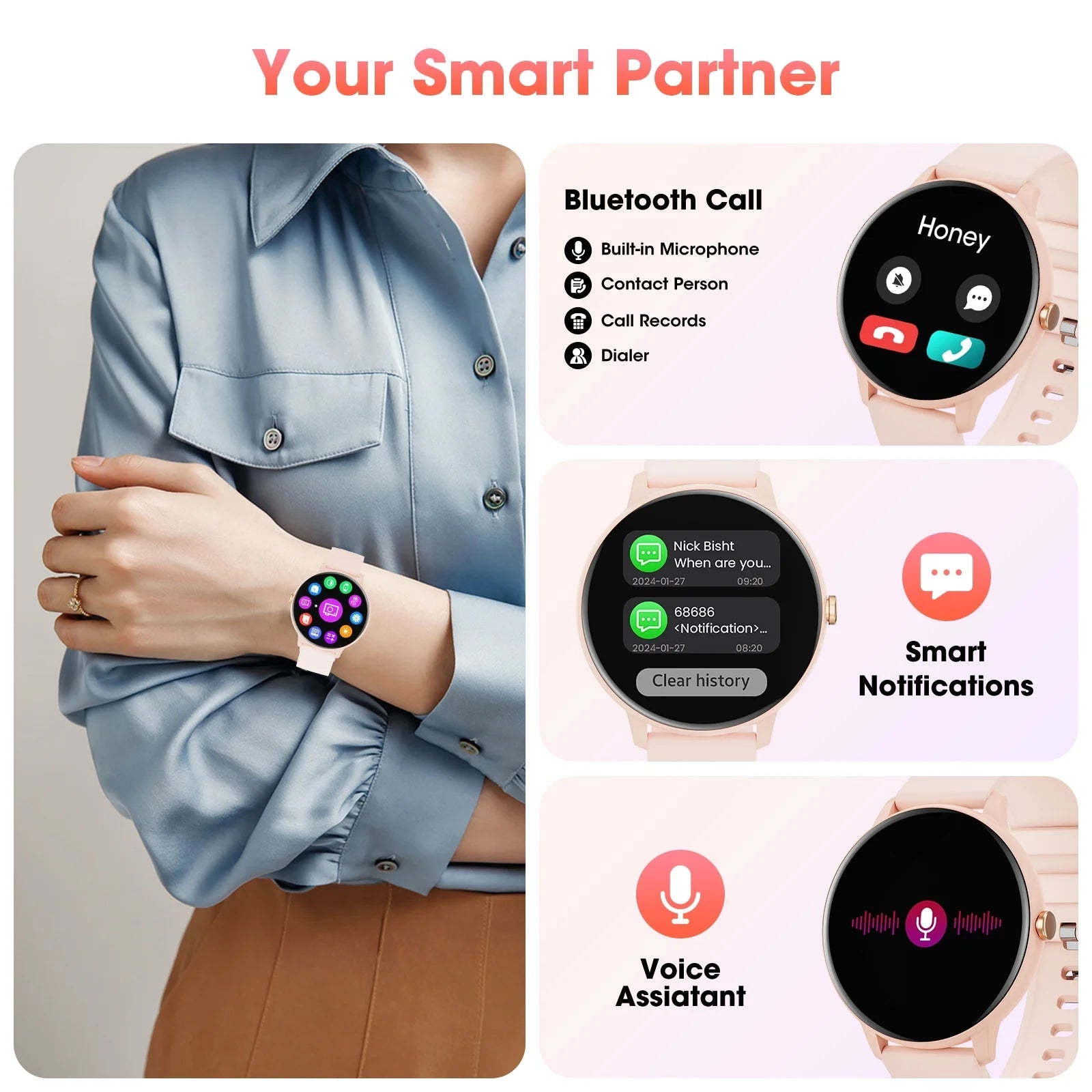 Smart Watch (Answer/Dial Call),1.39" Touch Display Fitness Tracker with Sport Modes, Smartwatch with IP68 Waterproof,Step Counter Watch Fits for Android (Pink) - Top Tech Gadgets