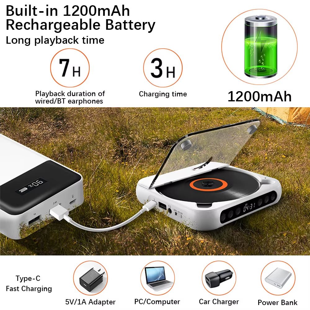 SpinWave™ Portable CD & Bluetooth Music Player – Classic Sound Meets Modern Freedom - Top Tech Gadgets